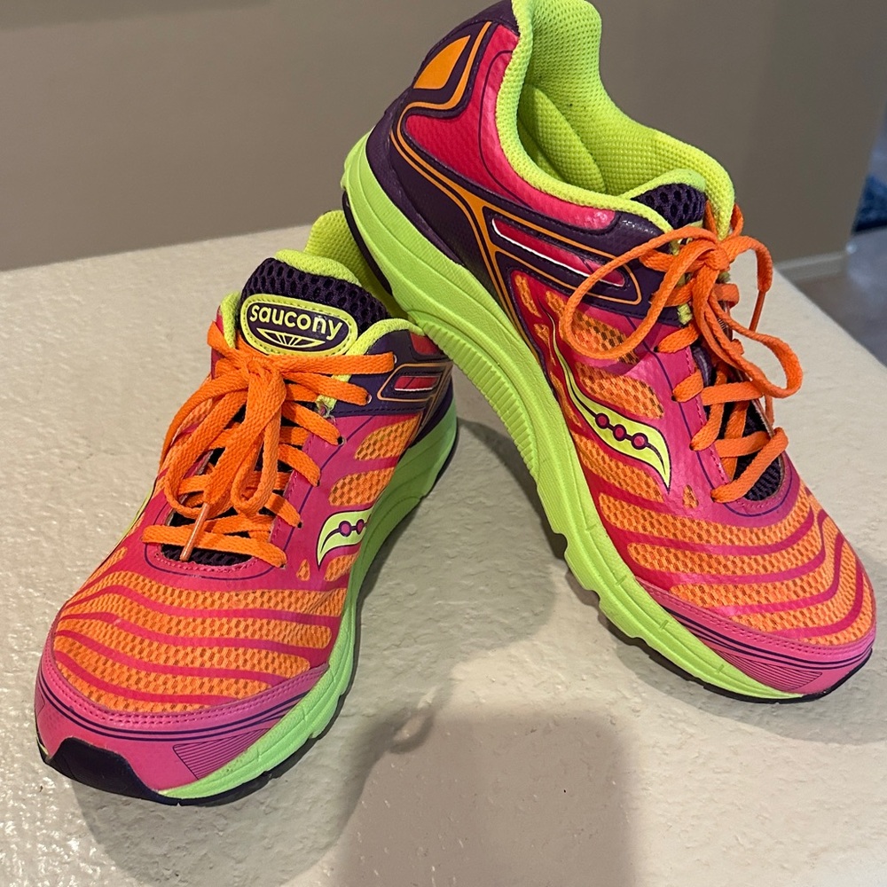 Saucony Neon Pink and Orange Athletic Shoes